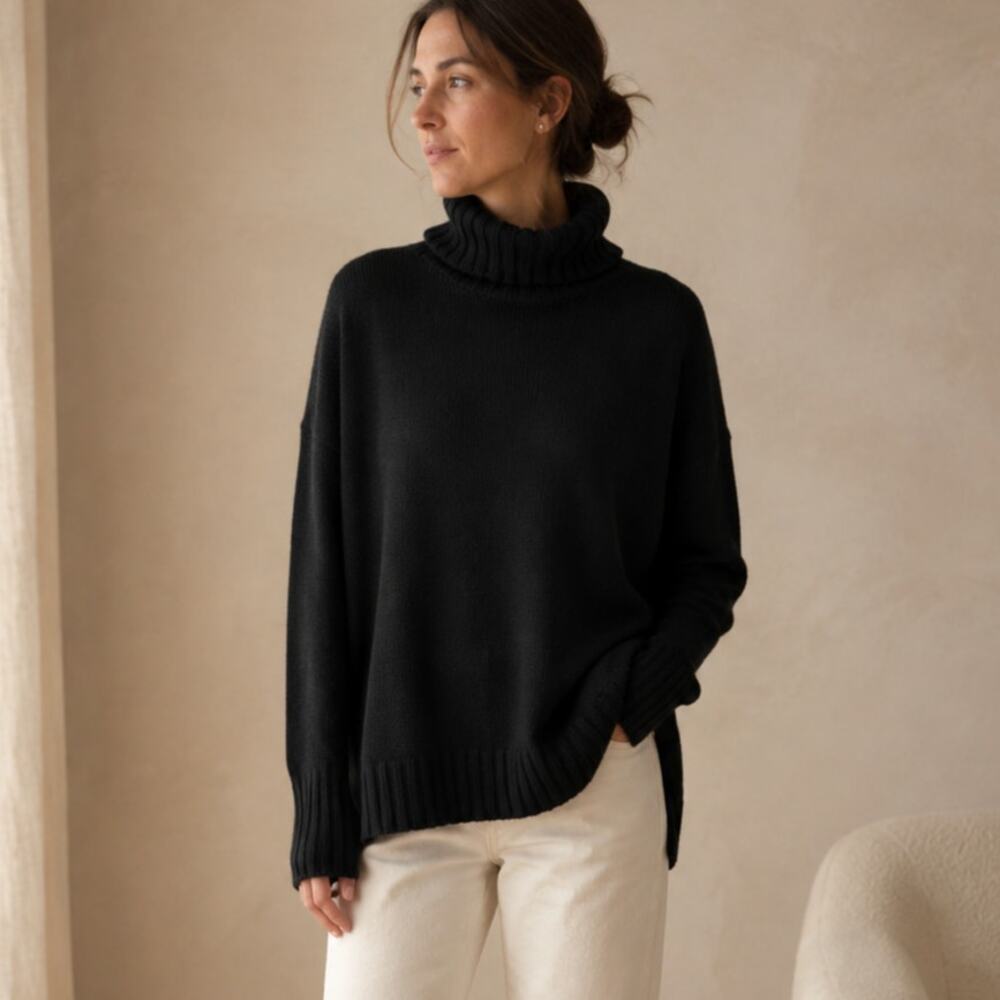 Jenni Kayne XS Cashmere Porter Turtleneck Sweater $545 Oversized Forest Green